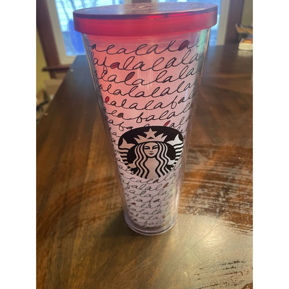 Starbucks Falala Holiday Cold Cup Tumbler Venti 24oz Christmas Red Lid 2016